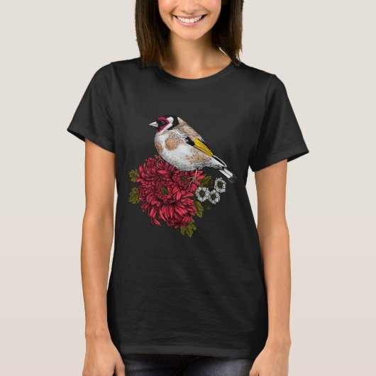 Goldfinch op chrysanthemum bouquet t-shirt (Voorkant)