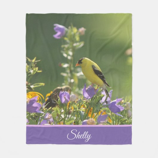 Goldfinch op een Harebell Flower Fleece Deken (Voorkant)