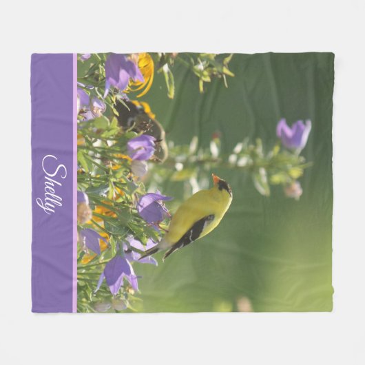 Goldfinch op een Harebell Flower Fleece Deken (Voorkant (Horizontaal))