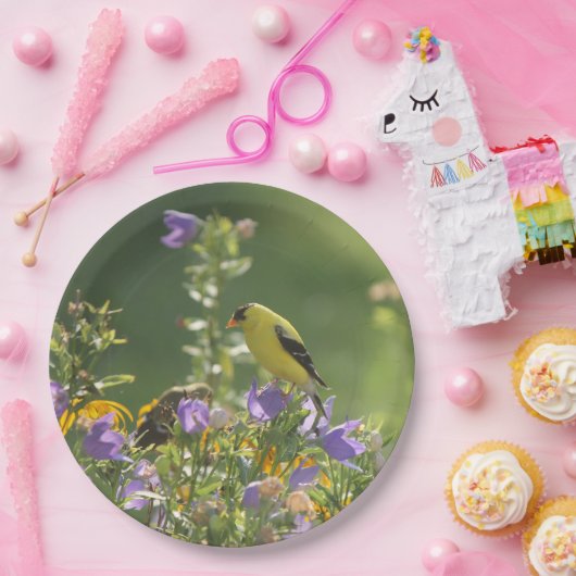 Goldfinch op een Harebell Flower Papieren Bordje (Feest)