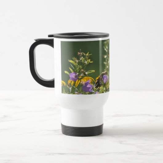 Goldfinch op een Harebell Flower Reisbeker (Links)