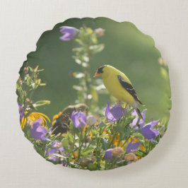 Goldfinch op een Harebell Flower Rond Kussen