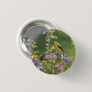 Goldfinch op een Harebell Flower Ronde Button 3,2 Cm