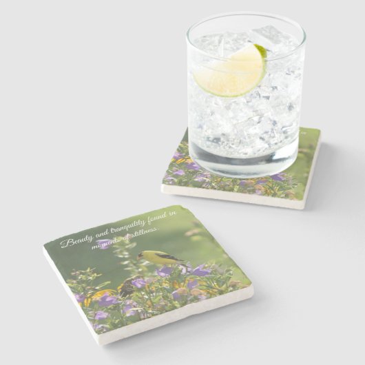 Goldfinch op een Harebell Flower Stenen Onderzetter (Zijkant)