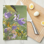 Goldfinch op een Harebell Flower Theedoek (Quarter Fold)