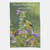 Goldfinch op een Harebell Flower Theedoek (Verticaal)