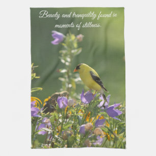 Goldfinch op een Harebell Flower Theedoek