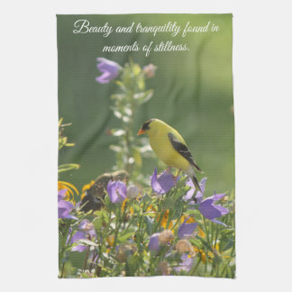 Goldfinch op een Harebell Flower Theedoek