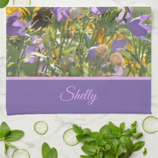 Goldfinch op een Harebell Flower Theedoek (Gevouwen)