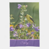 Goldfinch op een Harebell Flower Theedoek (Verticaal)