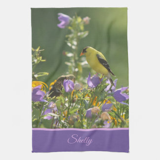 Goldfinch op een Harebell Flower Theedoek