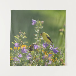 Goldfinch op een Harebell Flower Wandkleed