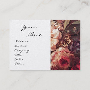 GOLDFINCH, PINK ROSES, BUTTERFLY Floral White Pear Visitekaartje
