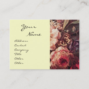 GOLDFINCH, PINK ROSES EN BUTTERFLES VISITEKAARTJE