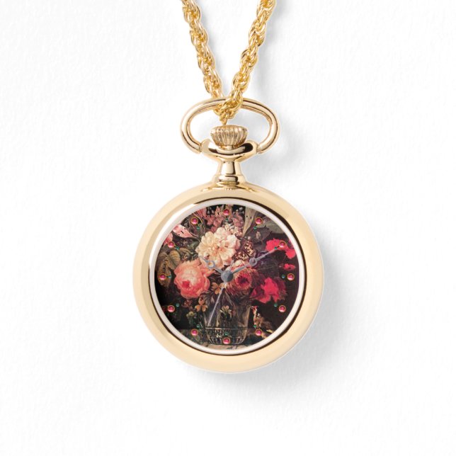 GOLDFINCH, PINK ROSES EN BUTTERFLY Floral Horloge (Voorkant)