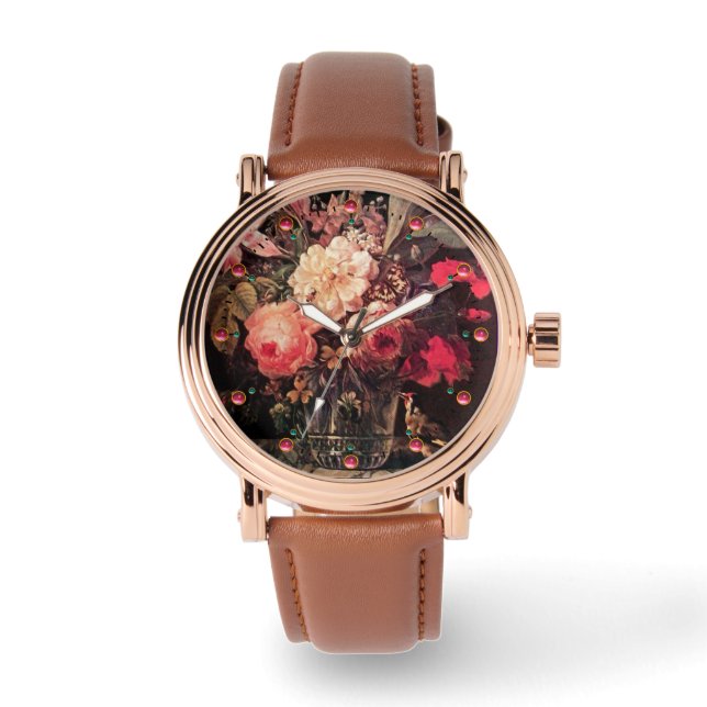GOLDFINCH, PINK ROSES EN BUTTERFLY Floral Horloge (Voorkant)