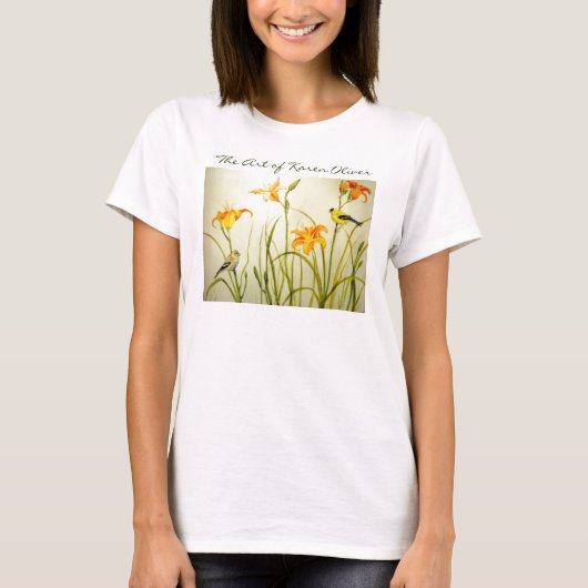 Goldfinch Print T-shirt, The Art of Karen Oliver T-shirt (Voorkant)