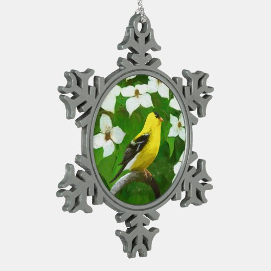 Goldfinch schilderen - Kute Original Dog Art Tin Sneeuwvlok Ornament (Links)