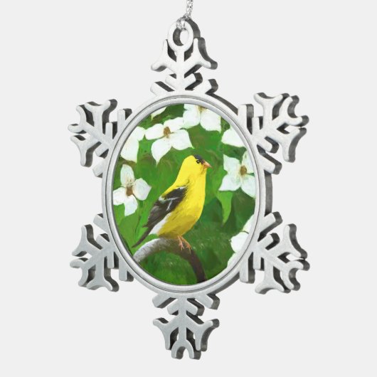 Goldfinch schilderen - Kute Original Dog Art Tin Sneeuwvlok Ornament (Rechts)