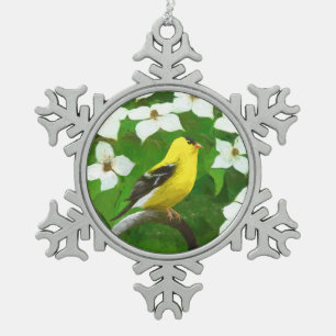 Goldfinch schilderen - Kute Original Dog Art Tin Sneeuwvlok Ornament