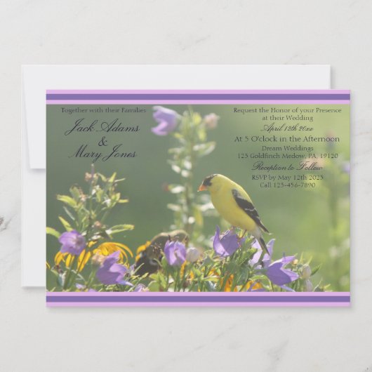 Goldfinch Spring Garden Wedding Invitation Kaart (Voorkant)