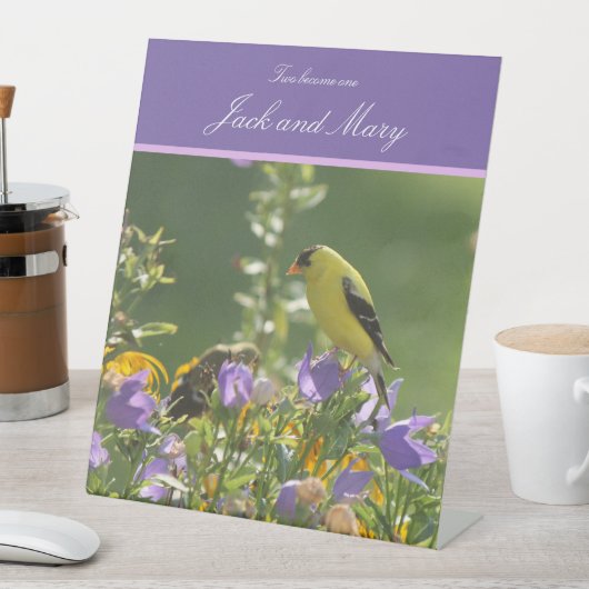 Goldfinch Spring Garden Wedding Reclamebord Met Voetstuk (Insitu)