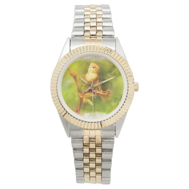 Goldfinch-vogel in Waterverf Horloge (Voorkant)