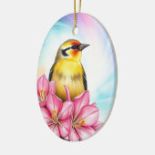 Goldfinch Washington State Bird met roze azalea's Keramisch Ornament (Links)