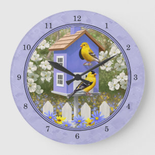 Goldfinches & Cute Birdhouse Lavender Grote Klok
