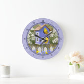 Goldfinches & Cute Birdhouse Lavender Grote Klok (Huis)