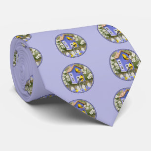 Goldfinches & Cute Birdhouse Lavender Stropdas