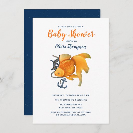 Goldfish Anchor Ship Wheel Nautische Uitnodiging (Voorkant / Achterkant)