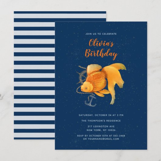 Goldfish Anchor Ship Wheel Nautische Uitnodiging (Voorkant / Achterkant)