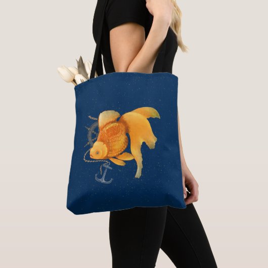 Goldfish Anker Ship Wheel Nautische Canvas tas (Dichtbij)
