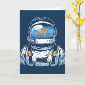 Goldfish Astronaut, German Birthday Kaart (Gele Bloem)