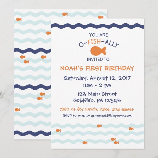 Goldfish Birthday Party Invitation Kaart (Voorkant / Achterkant)