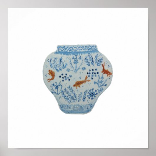 Goldfish Blue White Ginger Jar Art Print poster (Voorkant)