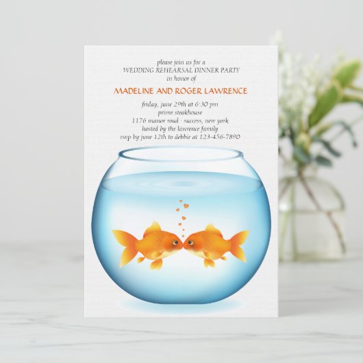 Goldfish Bowl Wedding Rehearsal Dinner Invitation Kaart (Staand voorkant)