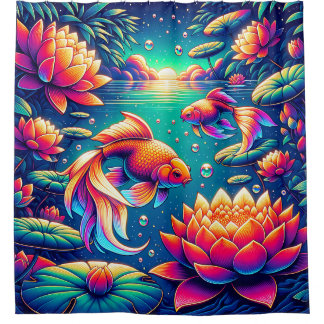 Goldfish en Lotus Serenity Art Douchegordijn
