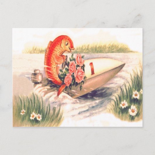 Goldfish Fish Boat Roos Daisy Briefkaart (Voorkant)