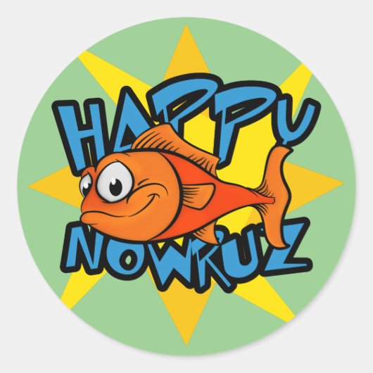 Goldfish glimlachend Sun Persian Nieuwjaar Nowruz Ronde Sticker (Voorkant)