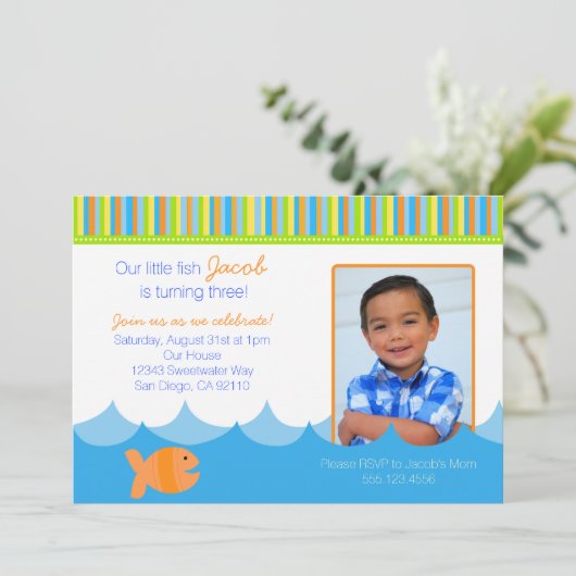 Goldfish Gold Fish Birthday Party Invitation Kaart (Staand voorkant)
