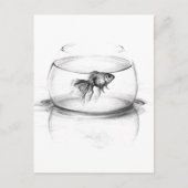 Goldfish in bowl en water Potlood tekenkunst Briefkaart (Voorkant)