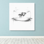 Goldfish in bowl en water Potlood tekenkunst Canvas Afdruk (Insitu (Houten vloer))