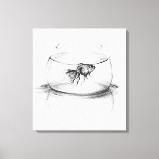 Goldfish in bowl en water Potlood tekenkunst Canvas Afdruk (Voorkant)