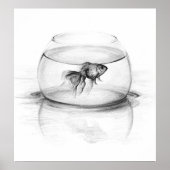 Goldfish in bowl en water Potlood tekenkunst Poster (Voorkant)