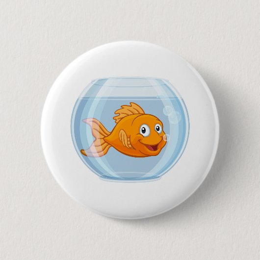 Goldfish in Gold Fish Bowl Cute Cartoon Character Ronde Button 5,7 Cm (Voorkant)