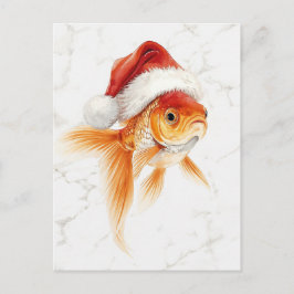 Goldfish in Santa Hat Watercolor Xmas Feestdagenkaart