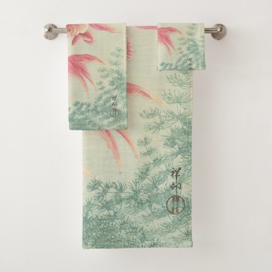Goldfish Japanse Woodblock Print Bad Handdoek (Insitu)