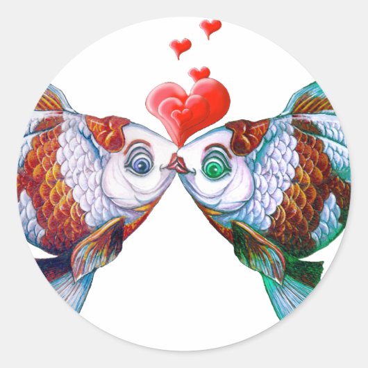 Goldfish Kiss Ronde Sticker (Voorkant)